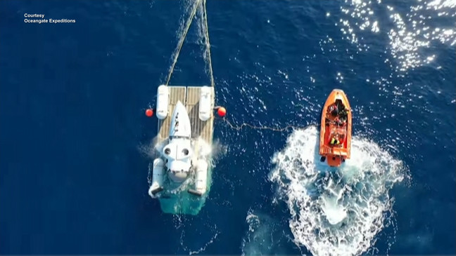 An aerial view of OceanGate Expedition's Titan submarine. The Everett-based company confirmed the search for its five-person submersible after they lost contact on June 18, 2023. (OceanGate)